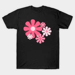 Flower Locus Retro 60s 70s Floral Pattern in Candy Pink T-Shirt